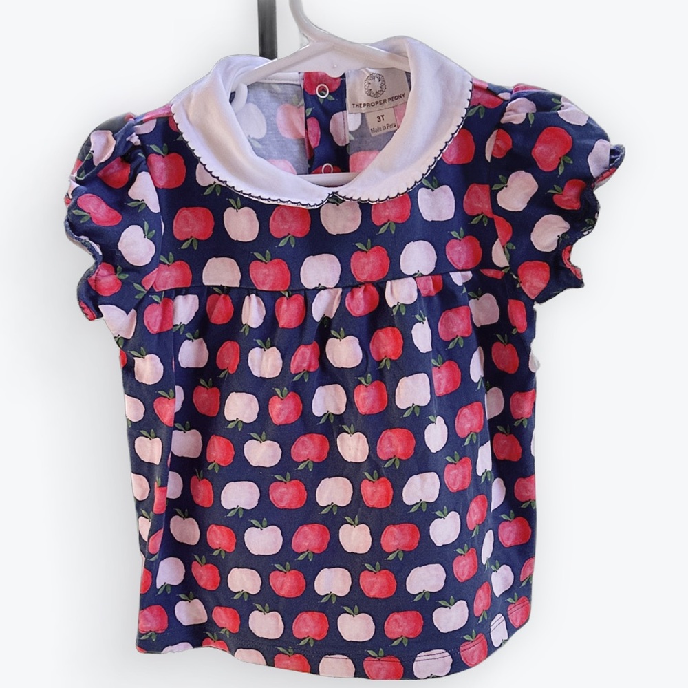 Apple 100% Pima Cotton The Proper Peony Navy Pink Red White Swing Top/Tunic ~ 3T